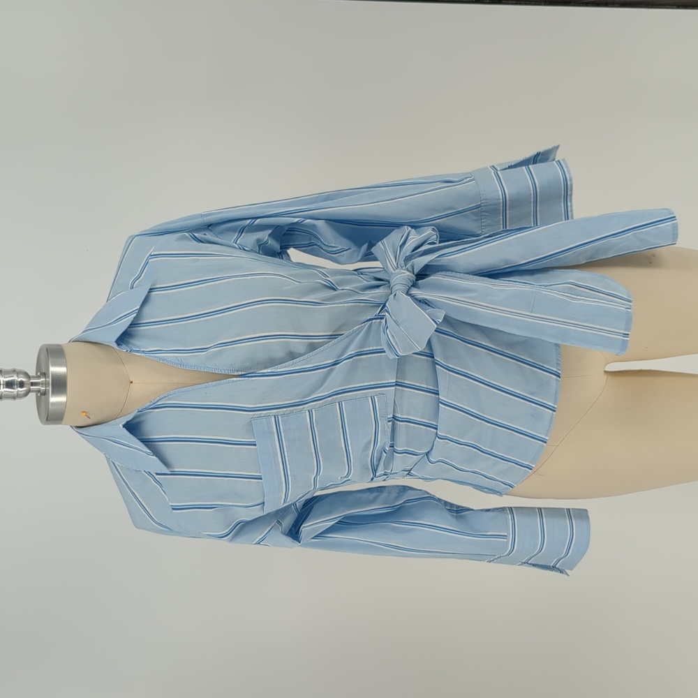 Zara Light Blue Striped Wrap Blouse